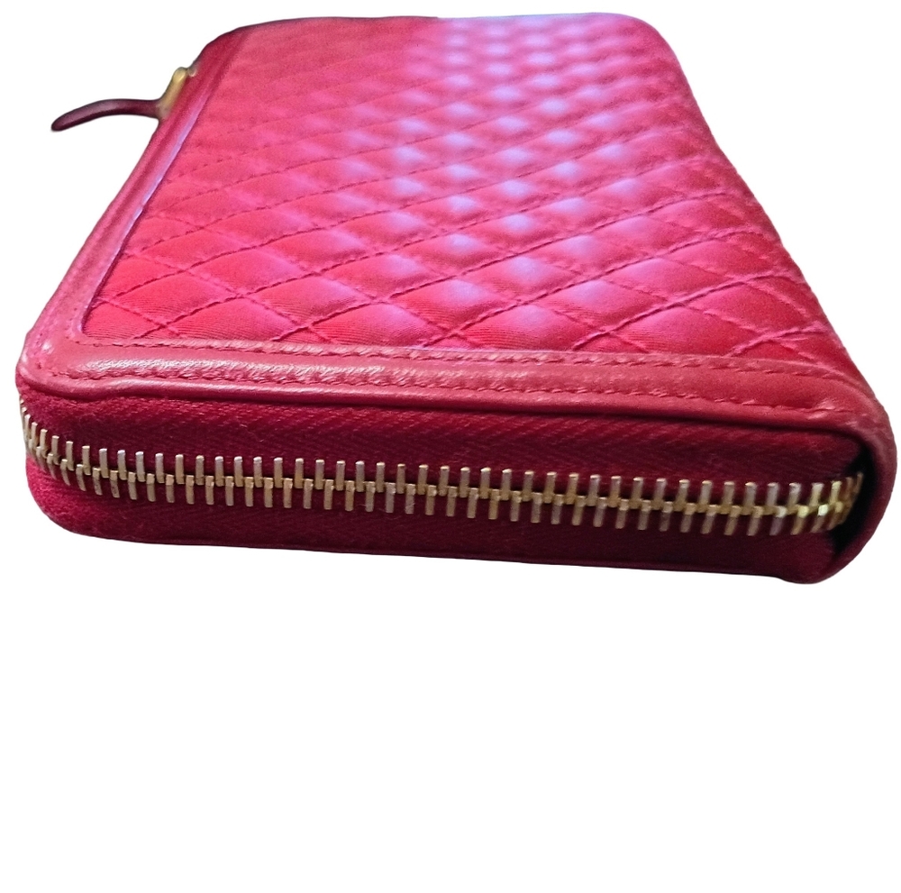 Prada Quilted Tessuto Zip Around Wallet Red Ibisco w/ Box & Auth Card. - Picture 7 of 10